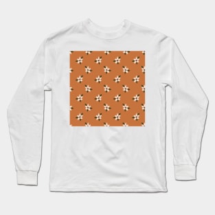 Elegant White Winter Flower Orange Pattern Long Sleeve T-Shirt